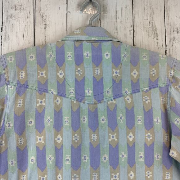 VTG Seppe Blue/Purple Aztec Western Southwest Metal Button Down Shirt Size Small - Picture 12 of 14